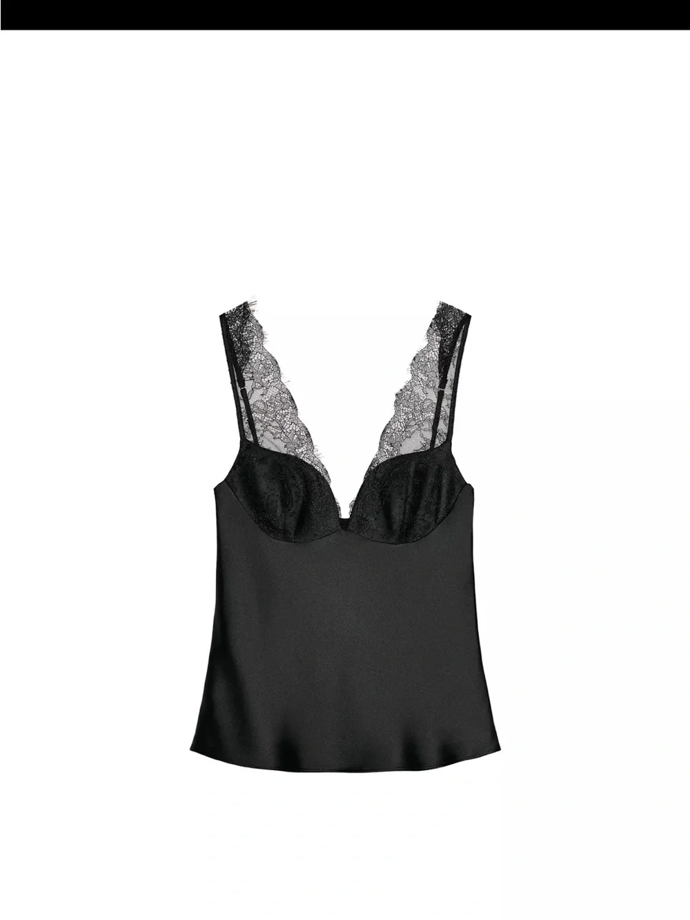 Zara Black Satin Lace-Trim Camisole